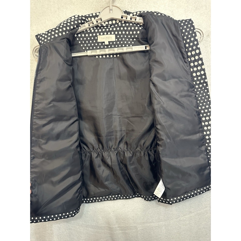 Talbots Women's Down Puffer Quilted Vest Black & White Polka Dot Large Full Zip - Picture 7 of 9